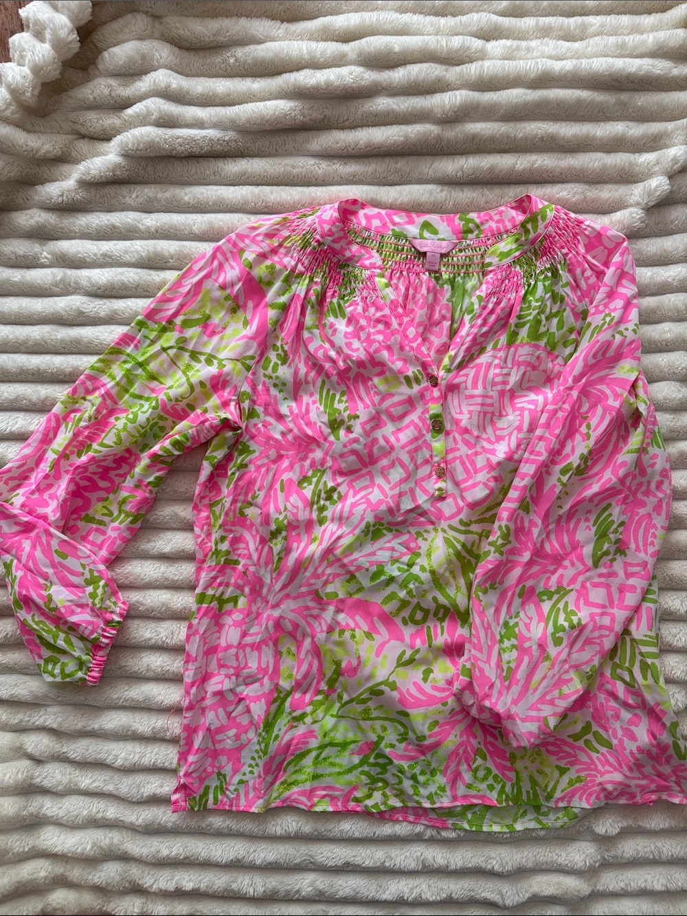 Lilly Pulitzer Hot Pink & Lime Green Printed Peasant Tunic